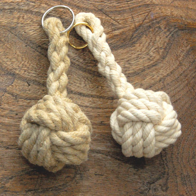 Monkey Fist knot keyrings in cotton hemp ropes