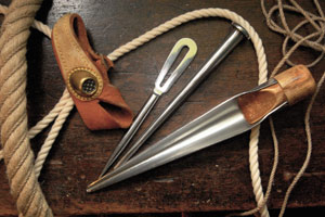 Knotting tools - marlinspikes, fids, netting palm.