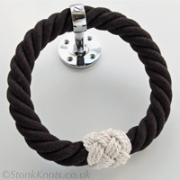 Rope towel ring in black polyester with cotton cord whipping and mirror chrome fitting