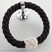 Rope towel ring in black with cotton cord whipping and mirror chrome fitting