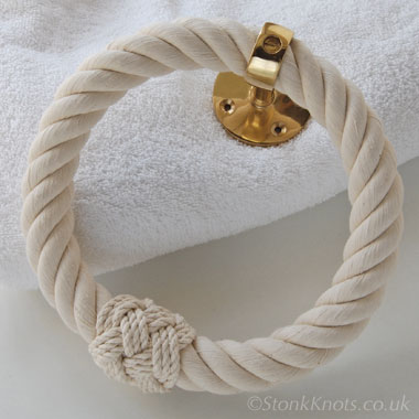 Rope towel ring in cotton with hemp turks head whipping and chrome fitting