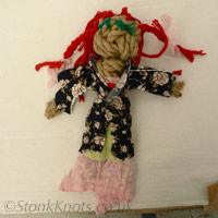 Finished rope doll with elaborate clothing & braided wool hair, Isle of Wight 2012