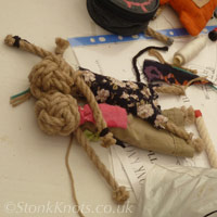 Two clothed rope dolls: Ninja Granny & Herbert the Hippy